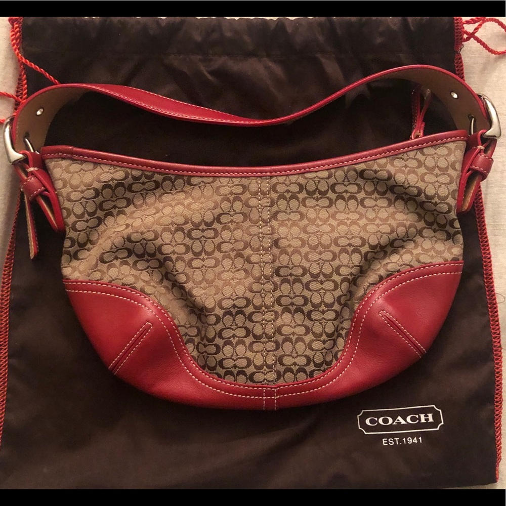COACH Signature “C” Red and Tan Hobo
